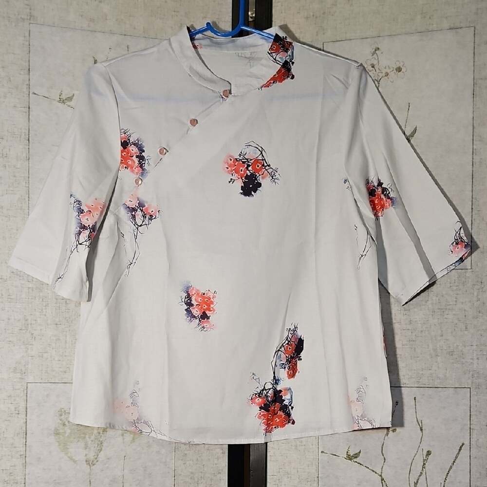 SHEIN Floral Blouse - White and Pink